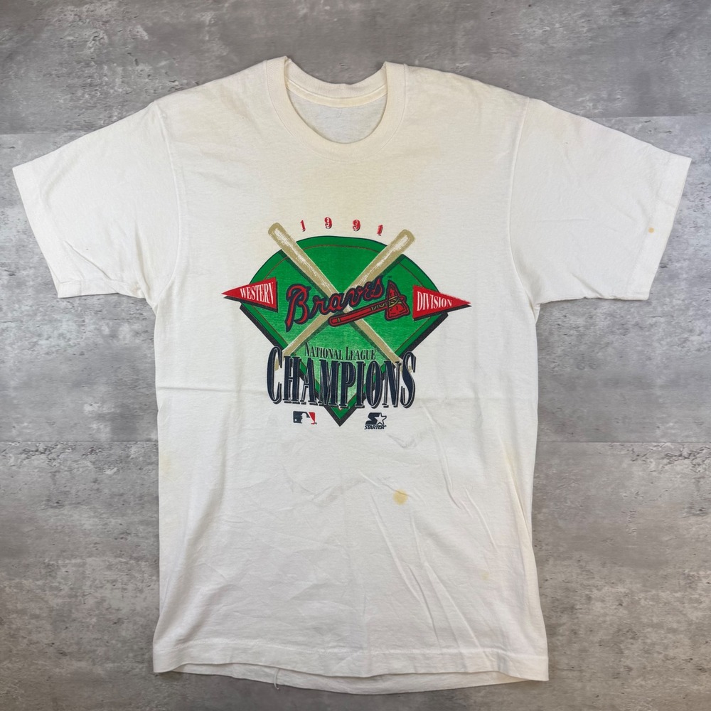 Vintage 1991 Atlanta Braves National League Champions Starter T-Shirt White L